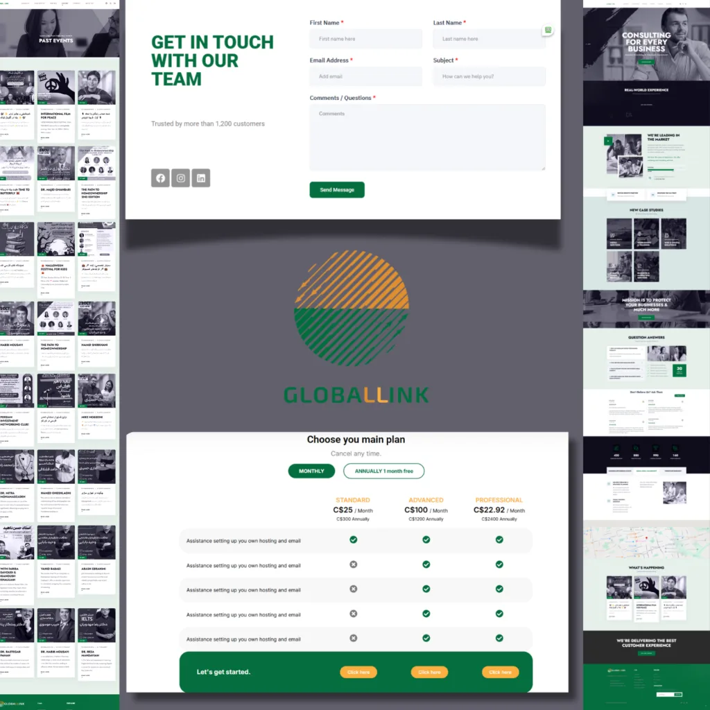 Website layout showcasing services and plans.