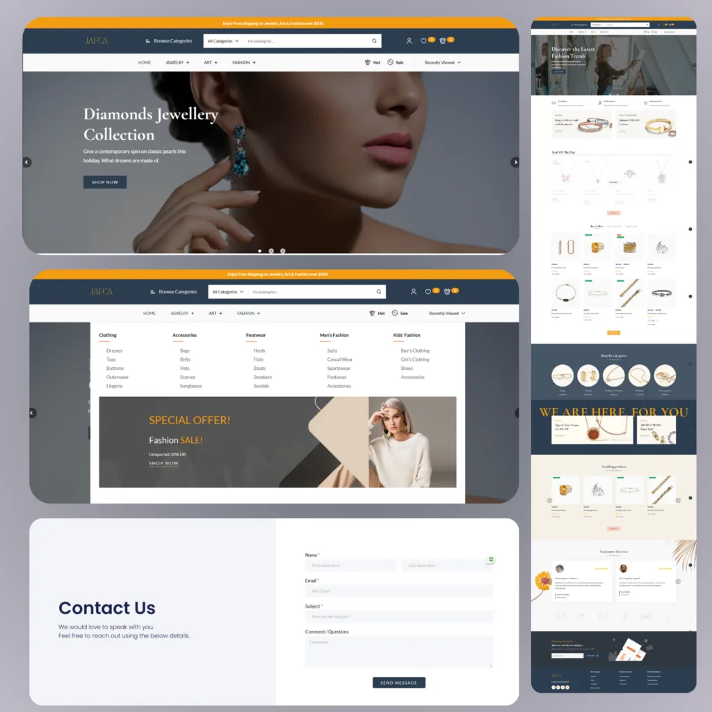 Jewelry collection website layout design.